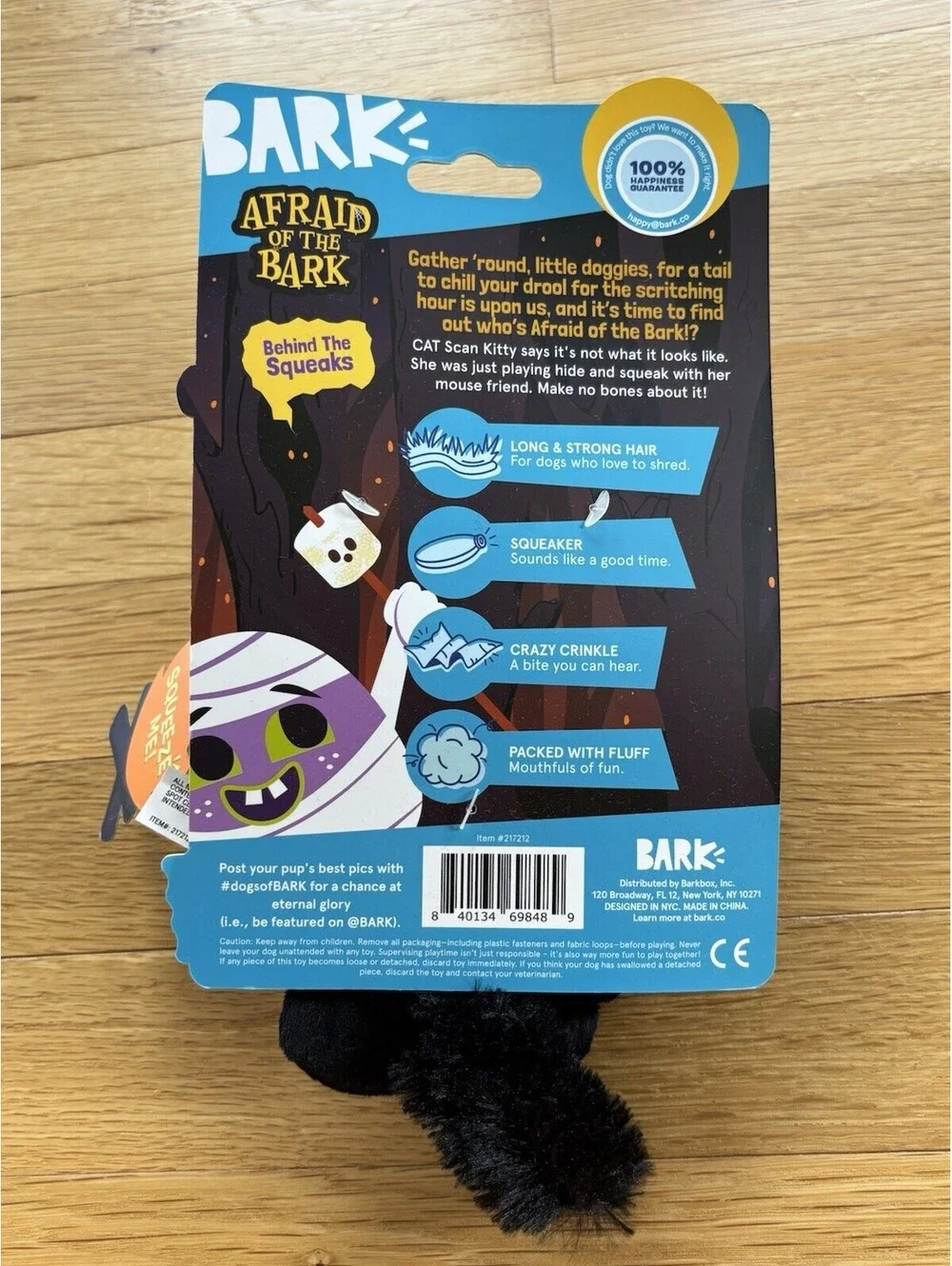 BARK Afraid of the Bark Halloween CAT Scan Kitty Animal Plush Dog Toy